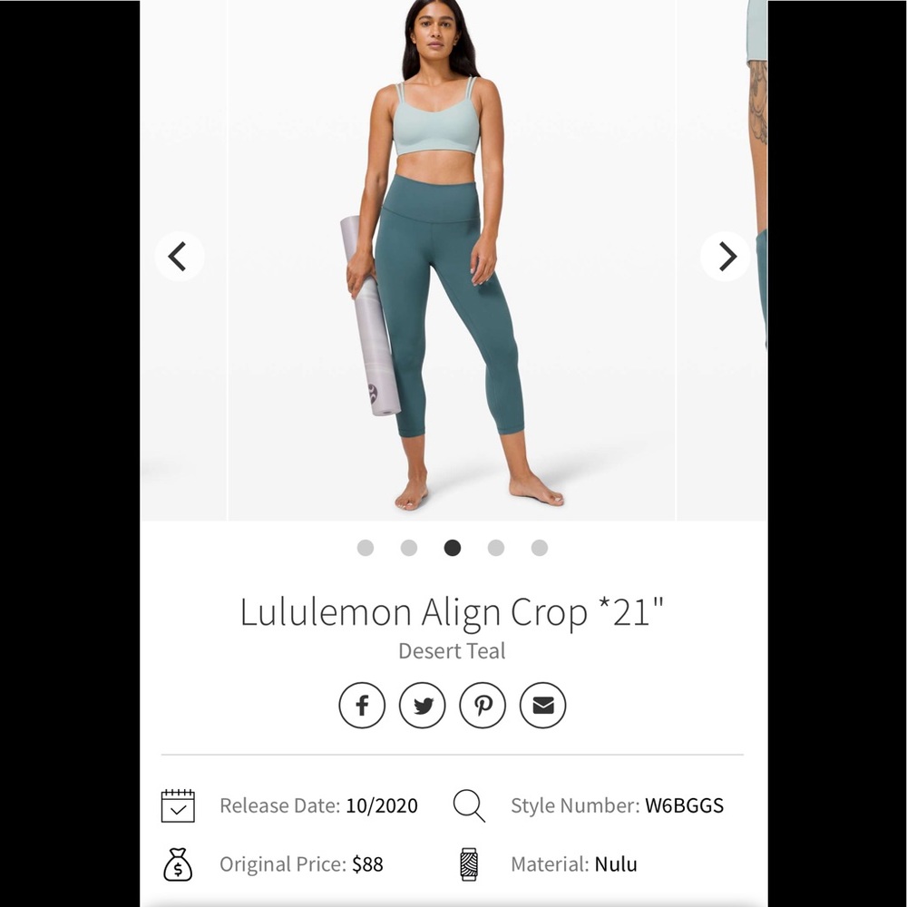 Lululemon Athletica align crop 21 desert teal